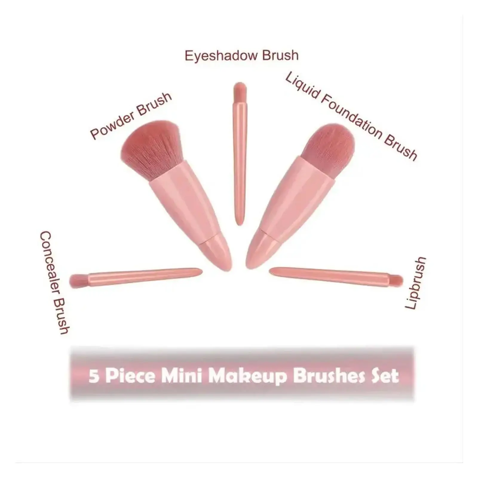 Ensemble de pinceaux de maquillage de taille de voyage, 5 pièces, Mini pinceaux de maquillage, petit Kit de pinceaux cosmétiques à fonction complète avec étui et miroir