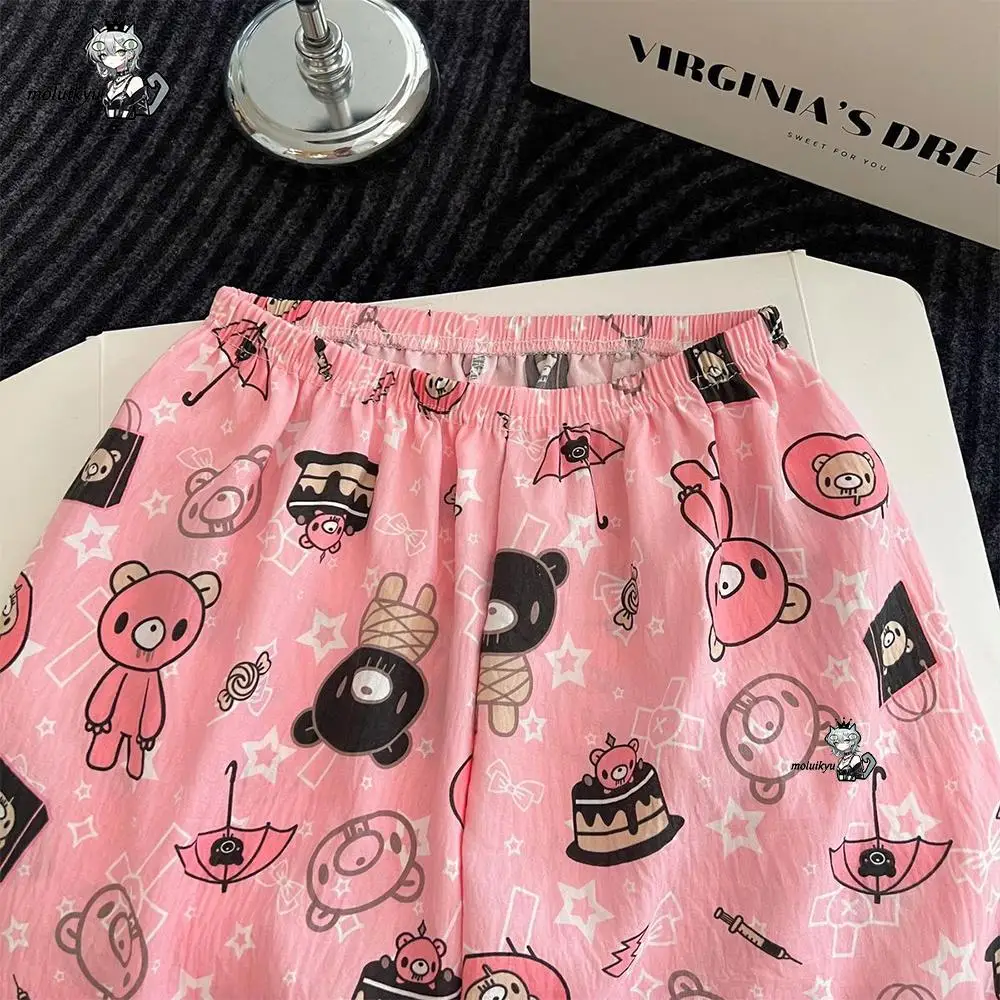 2Pcs Anime Women Gloomy Bear Print Pajama Set Y2K Kawaii Lace Collar Long Sleeve Top Pants Harajuku Homewear Loungewear Gift