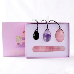 Natural Rose Quartz Drilled Yoni Egg Obsidian Amethyst Jade Eggs Vaginal Tightening Muscle Kegel Women Exerciser Jade Massager