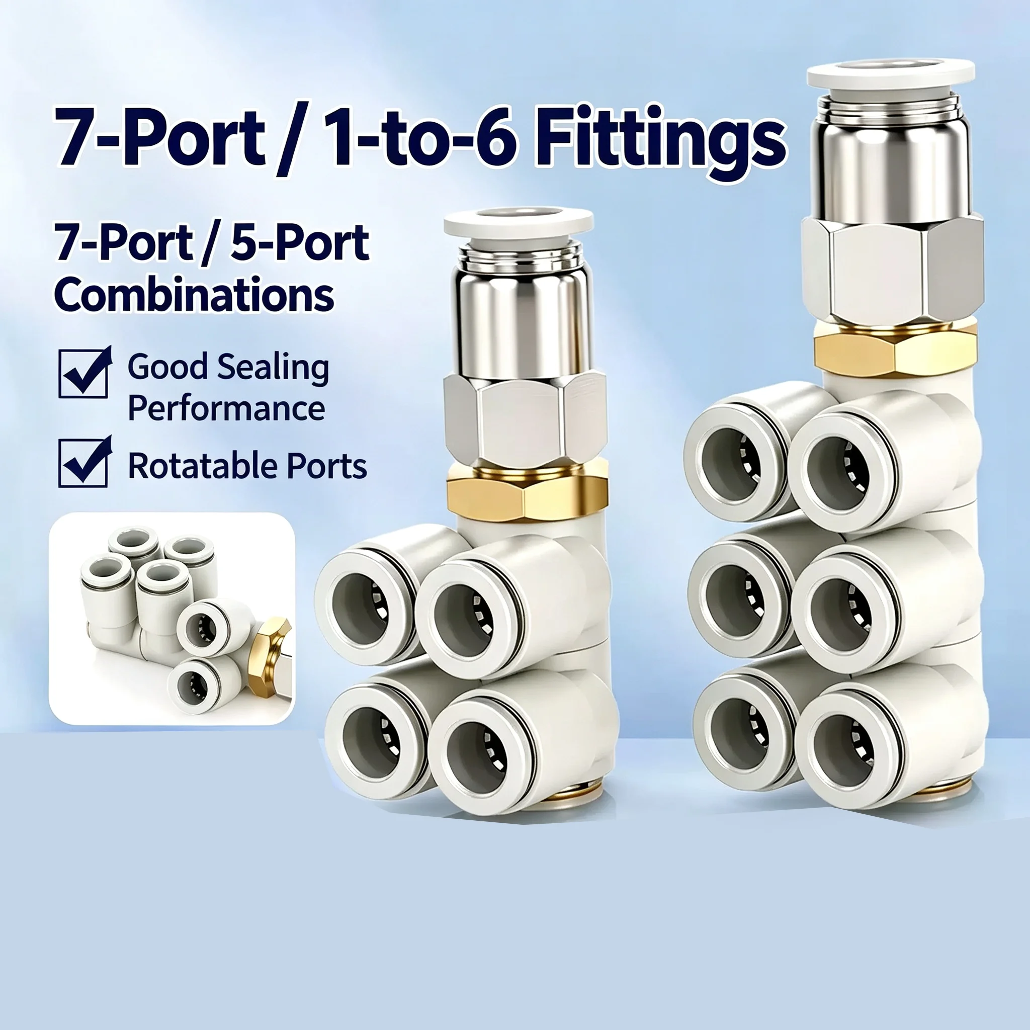 Pipe Joint 4/6/8/10/12mm One-In-Six-Out Rotatable for Automotive And Tools Universal Seven-Way Double Row Quick Plug Air
