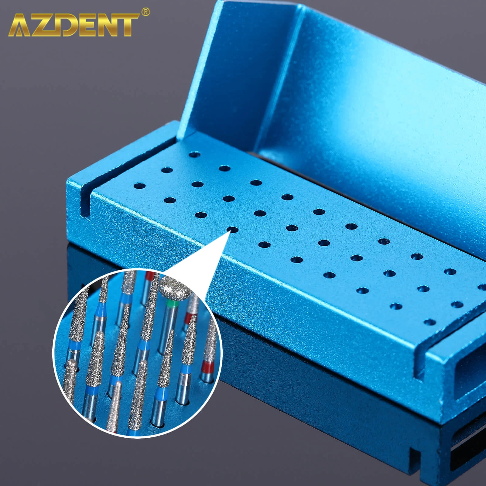 

AZDENT Dental Burs Drill Disinfection Block 30 Holes High Speed Handpiece Bur Holder Autoclavable Aluminium for FG Burs