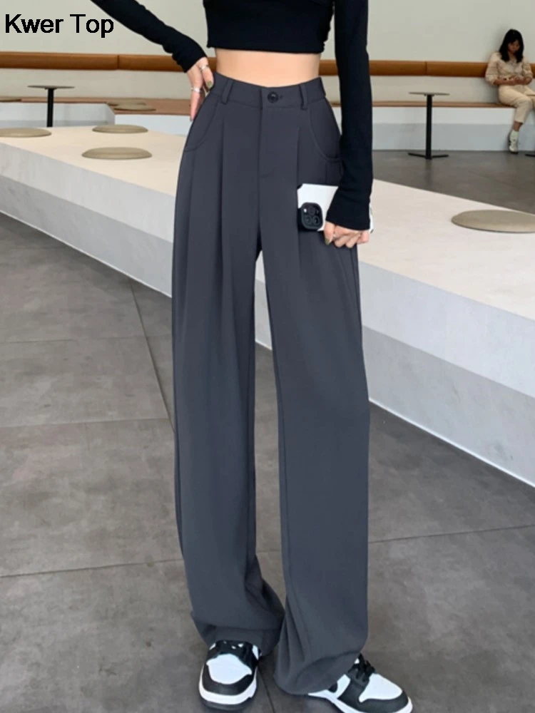 

Autumn Solid Wide Leg Pants for Women Fashion Office High Waist Casual Trousers Korean Style Minimalism Pant 2024 Spring