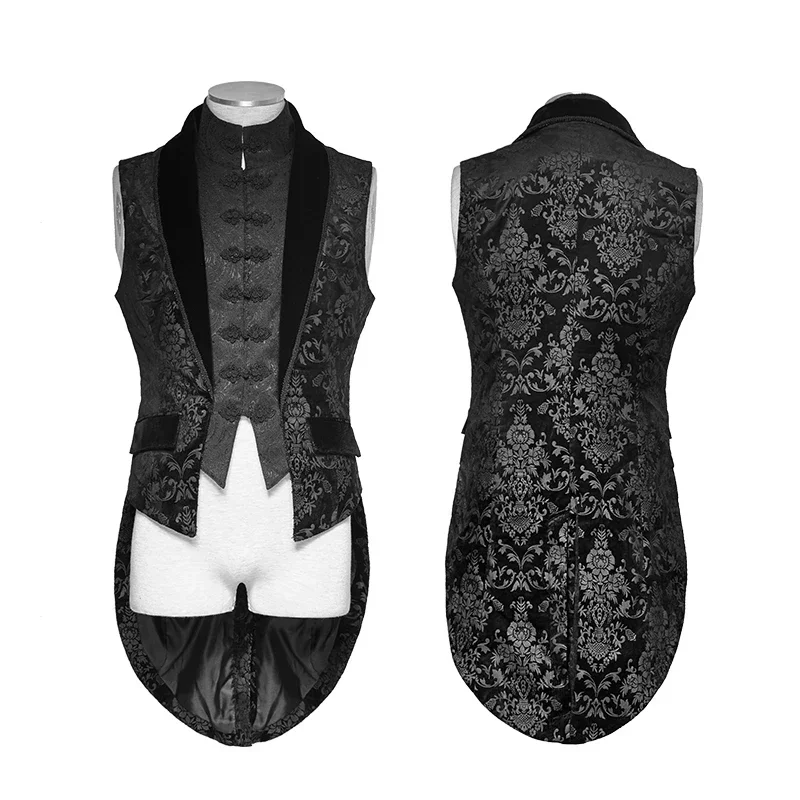 PUNK RAVE Gothic Fake Two Swallow Tail Sleeveless Velveteen Vest Tank Tops Aristocrat Palace Floral Single Breasted Tees Jacket