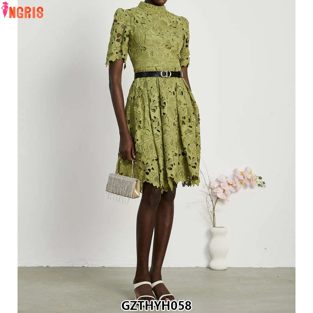 

Spring New Arrival Grace French Women Dresses Hollow Puff Sleeve Slimming Waist Mini Girls Dresses-GZTHYH058
