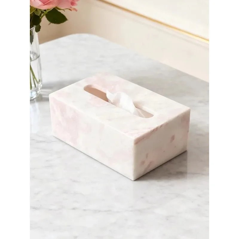 Exquisite Advanced Natural Marble Tissue Box Modern Light luxury Hotel Living Room Luxury Stone Decoration Storage Tissue Box