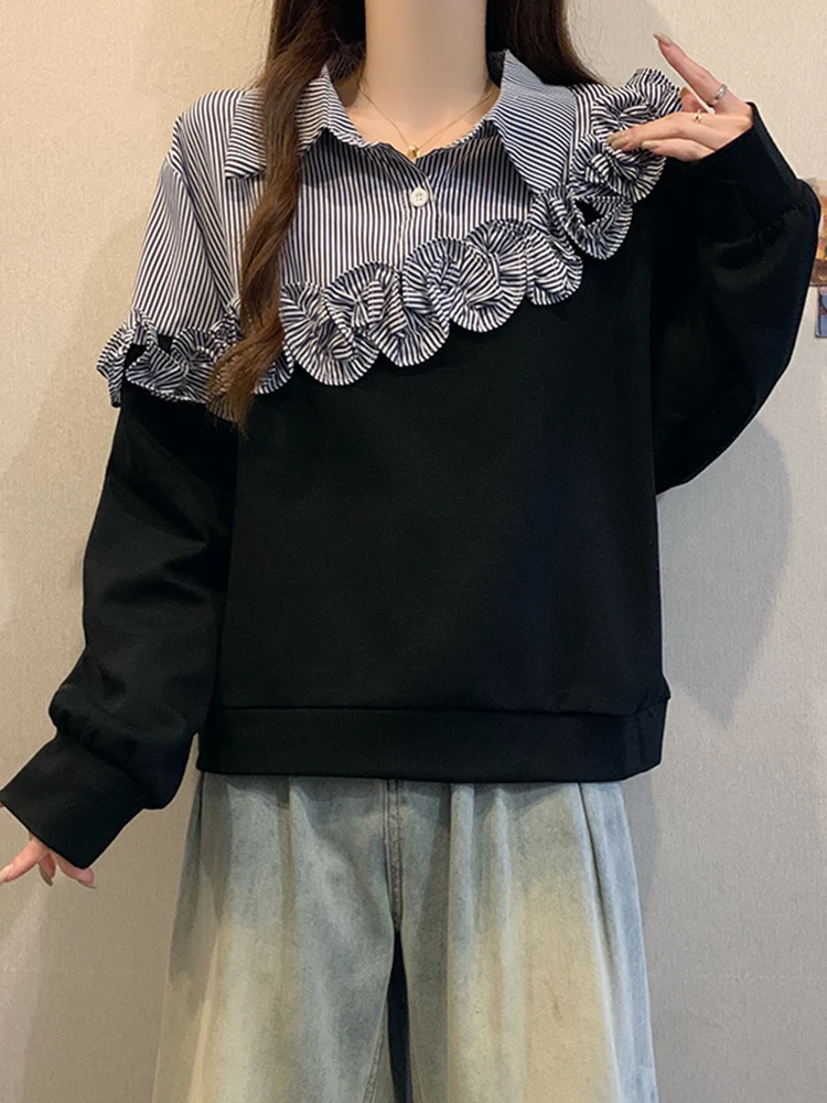 Felpa Oversize a Righe Patchwork da Donna, Maglia Invernale Lunga e Larga, Top Casual Comodo e Traspirante, Abbigliamento Streetwear alla Moda