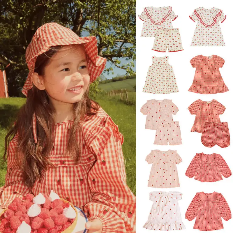 Summer Girl Dress Floral Grid T-Shirt Shorts Suit Sweet Cute Ventilate Comfortable Pure Cotton Peter Pan Collar Princess Dress