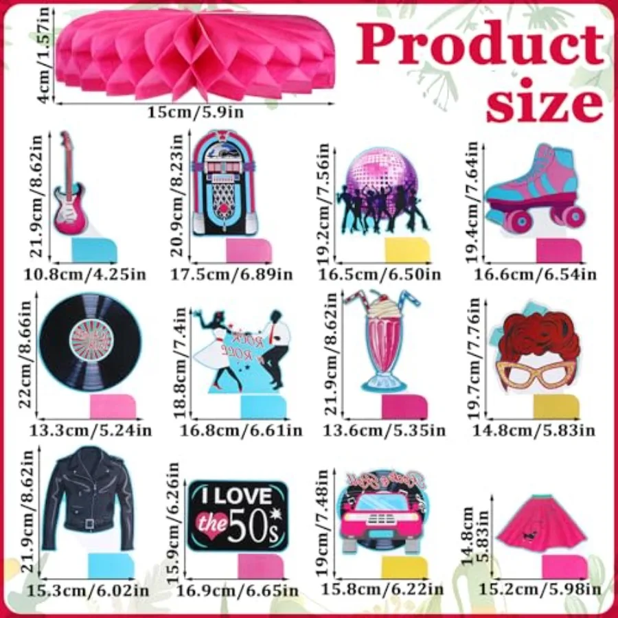12 قطعة 50s زينة الحفلات 1950's روك آند رول العسل المركزية جورب هوب ديكور ريترو موضوع الموسيقى لوازم الحفلات المفضلة #3