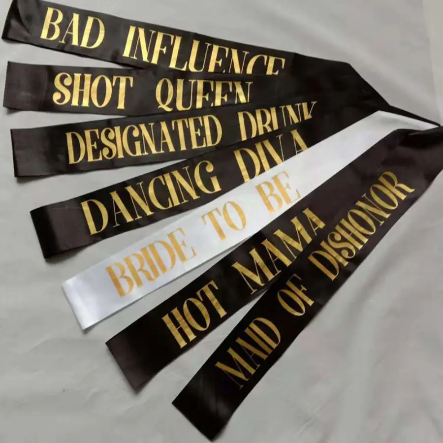 1 weiße Schärpe für die zukünftige Braut + 1 Schärpe für die Trauzeugin + 5 Junggesellinnen-Schärpen für das Braut-Team - Tolle Junggesellinnenparty-Geschenke – Detail 2