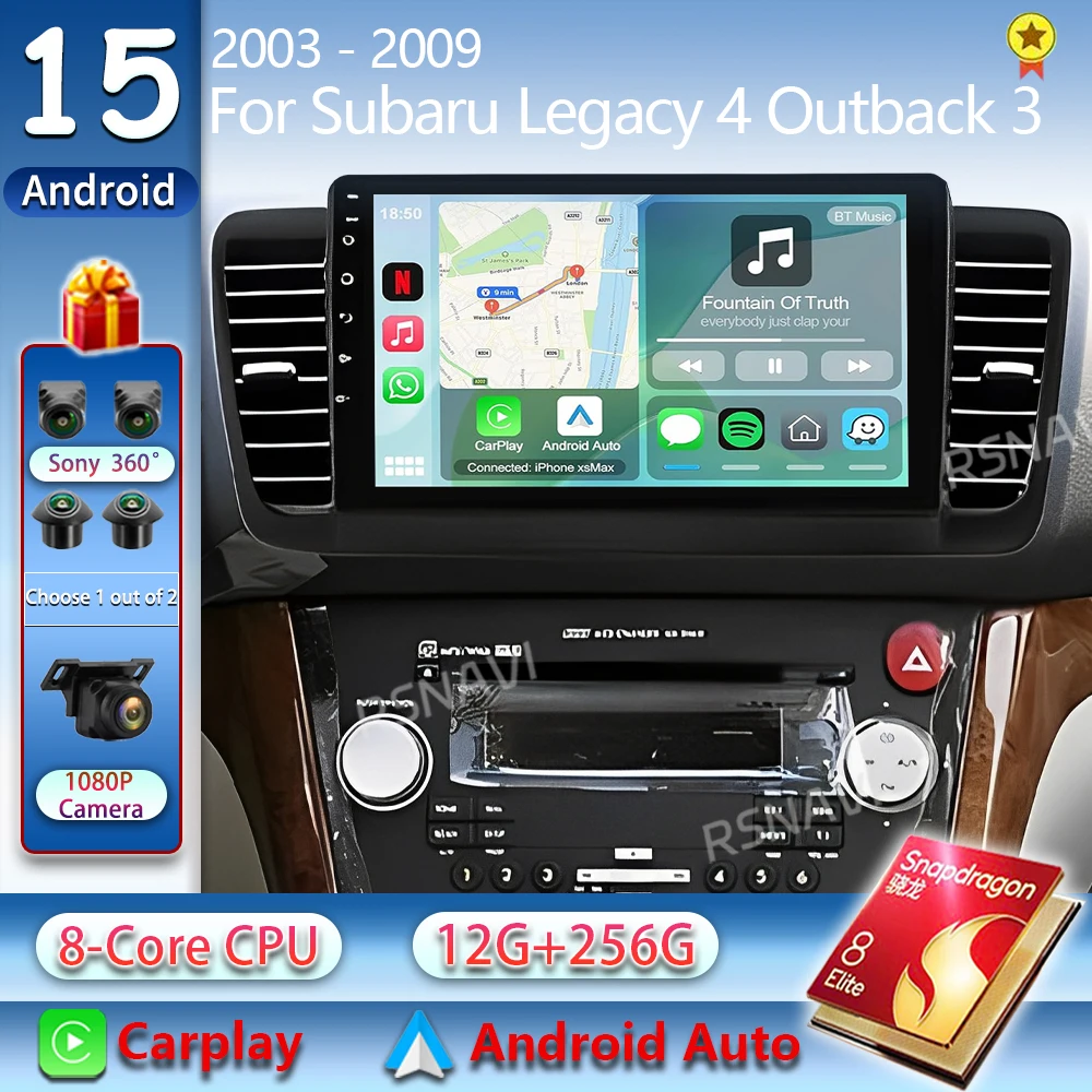 Android 15 Car Radio For Subaru Legacy 4 Outback 3 2003 - 2009 RHD CarPlay 4G 2K QLED Stereo Multimedia Video Player GPS