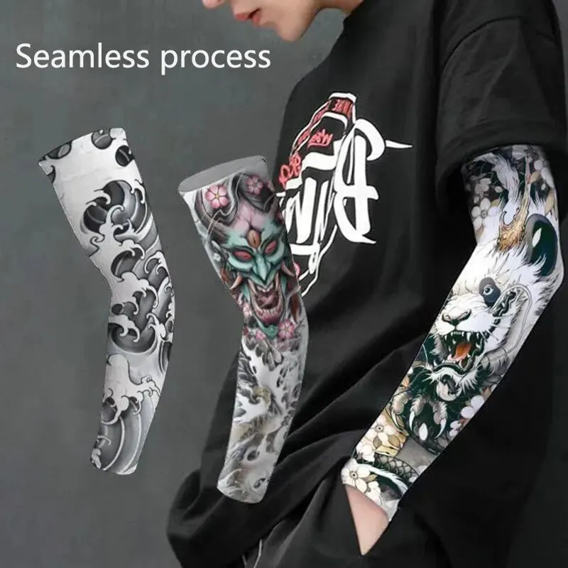 Tattood Sleeve With Floral Arm Tattoo Seamless Outdoor Cycling Tattoo And Sun Protection Sleeve 1pc Tattoo Sleeve Sleeve Sunscre