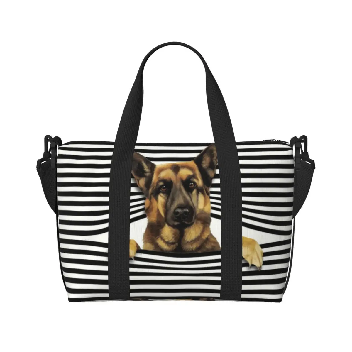 Custom Funny German Shepherd Puppy Beach Tote Bag for Women Animal Pet Big Compartment Beach Gym Travel Bags