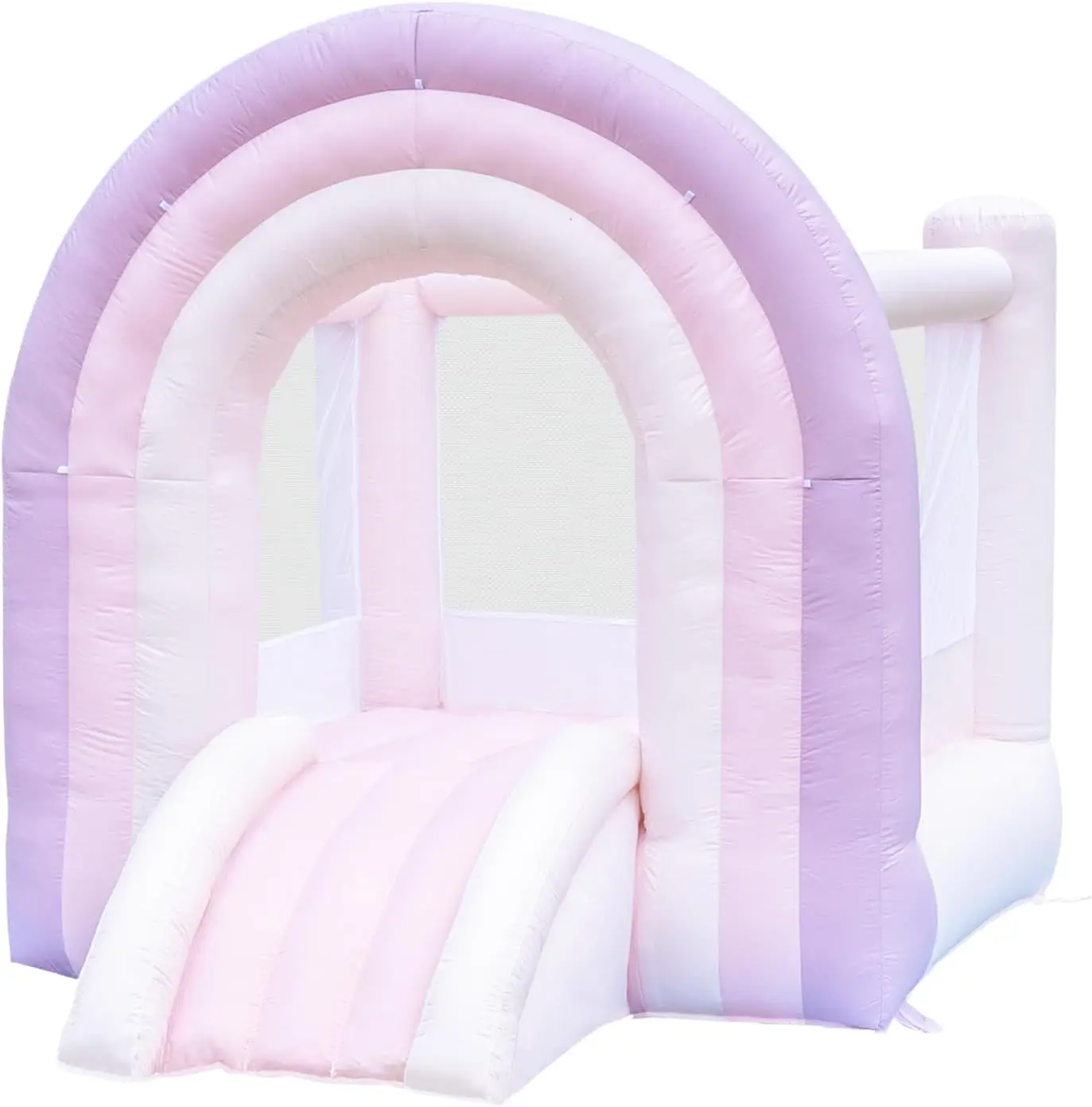 Casa de rebote mágica de arcoíris, casa de rebote para niños con tobogán, casa hinchable rosa para interiores y exteriores, soplador incluido, 8 pies de largo x 6 pies de ancho x 6 pies de ancho