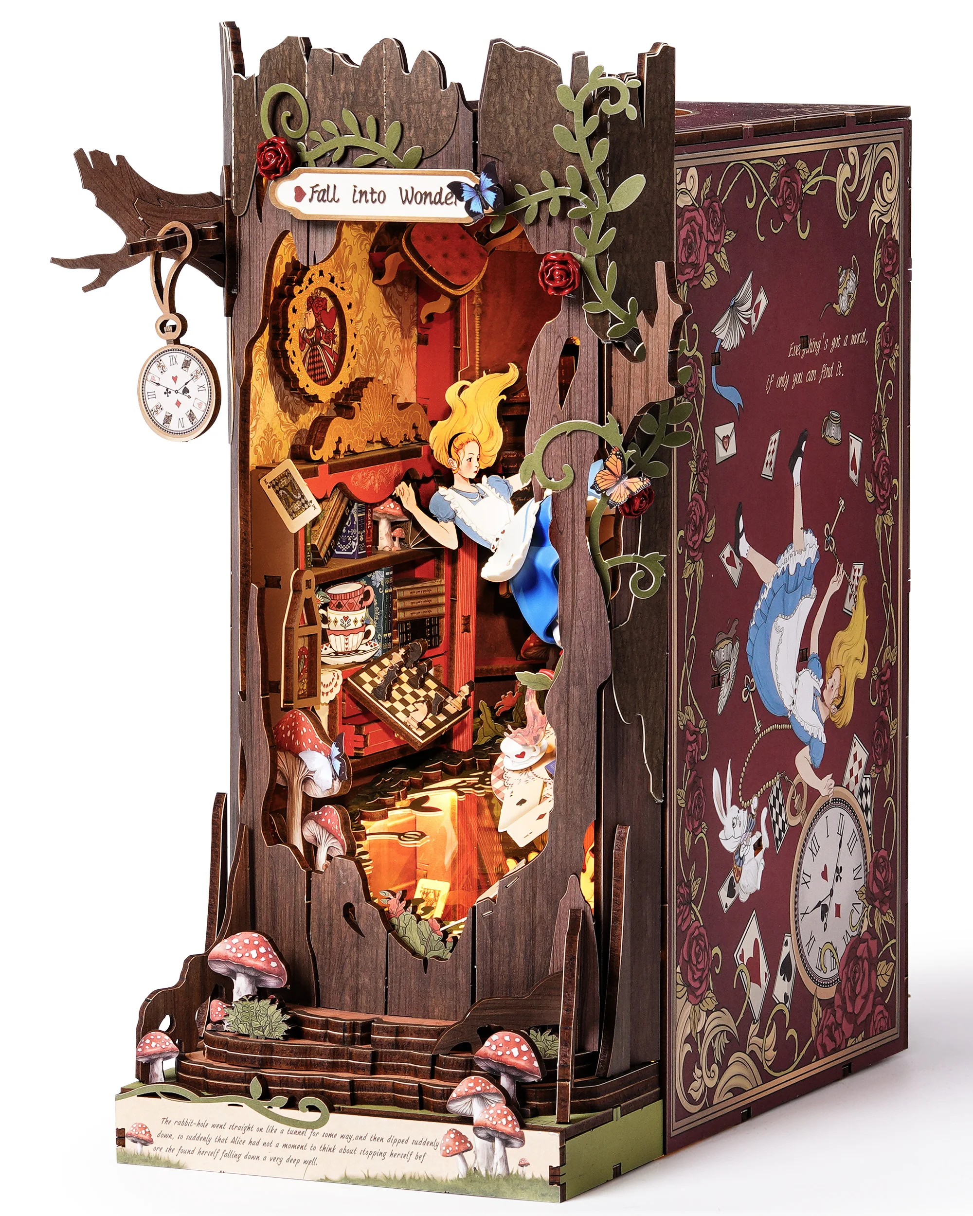 Robotime Fall into Wonder 3D Holzpuzzle Buchnischen-Set, Fantasievoller Holz-Bücherregal-Einsatz mit Pilz-Teetassen-Dekor für Mädchen und Frauen