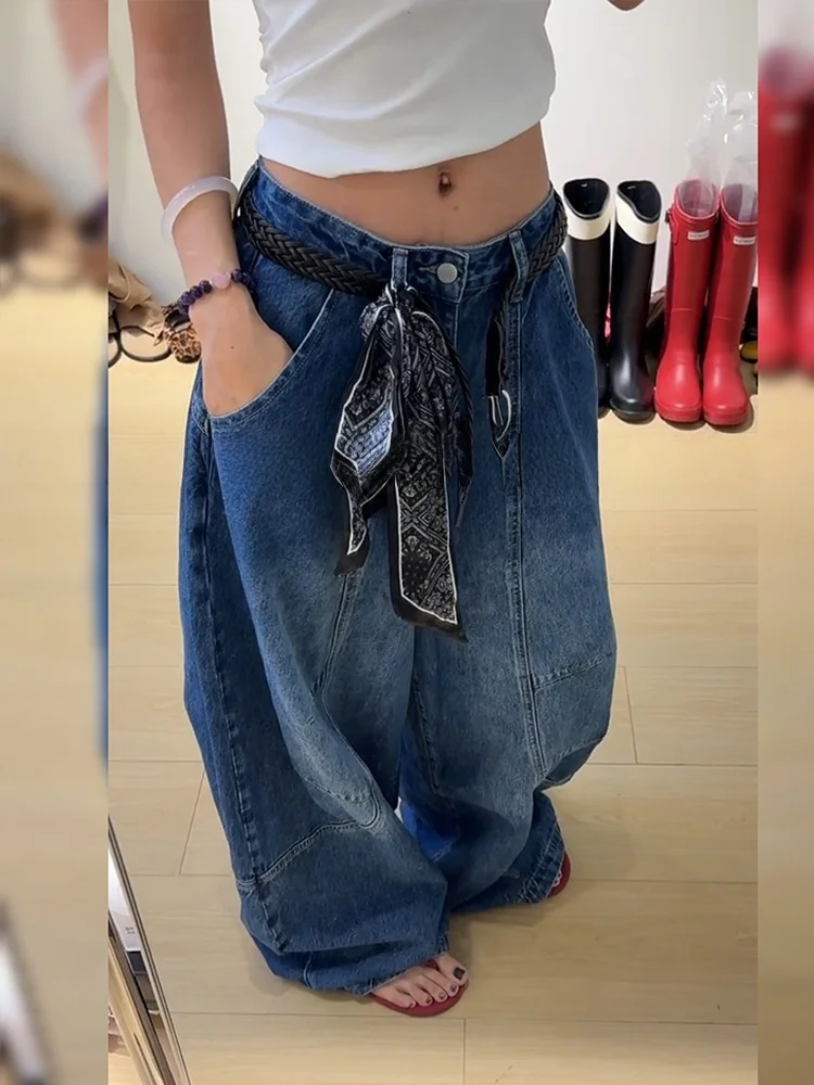 جينز نسائي عالي الخصر مستقيم الساق واسع الساق جينز نسائي ريترو أمريكي Sle Knife للسيدات بمقاسات كبيرة على شكل كمثرى #1