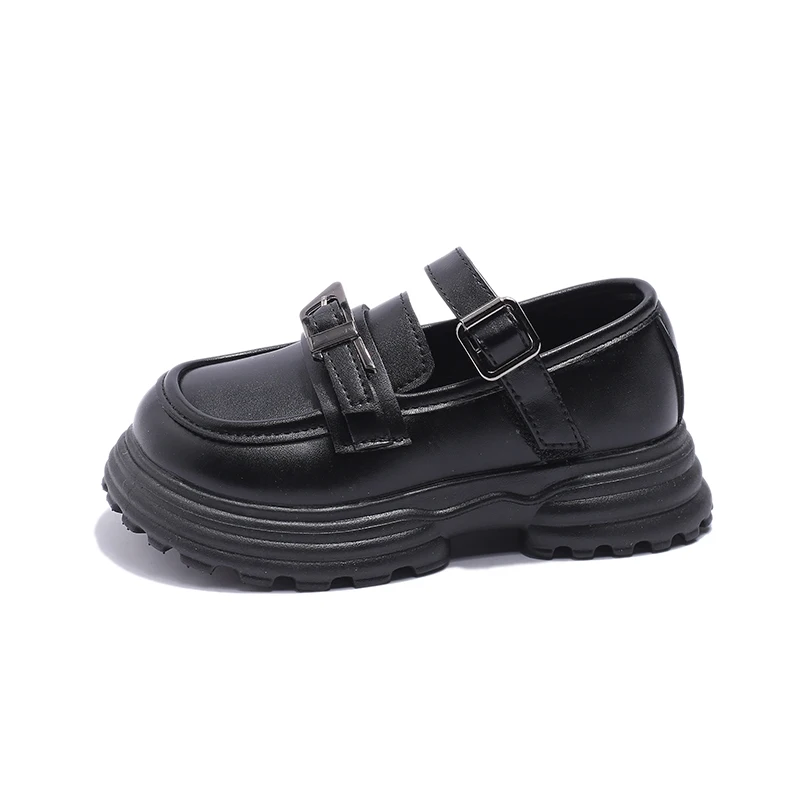 Girls Black/dark Brown Non-slip Round Toe Leather Shoe Girls 2024 Spring and Autumn PU Casual Leather Shoes Size 26-36