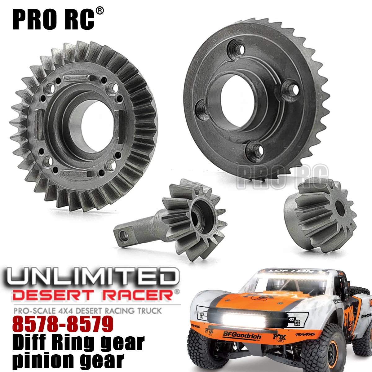 40CR HD Steel Differential Ring Gear Set 8578 8579 F&R for Traxxas 1/7 UDR Unlimited Desert Racer 1/7 RC Car Part