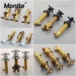 Monite Antique Golden Water Control Valve Bathroom 3 pieces Bidet Faucet Control Mixer Valve Tap Handle Bathroom Accessaries