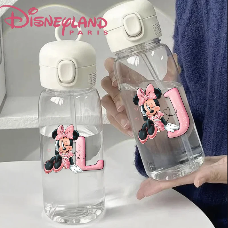 

400ML Anime Minnie Mouse Water Cup Letter A-Z Children Portable Plastic Transparent Large Capacity Sport Water Bottle GIRL Gift