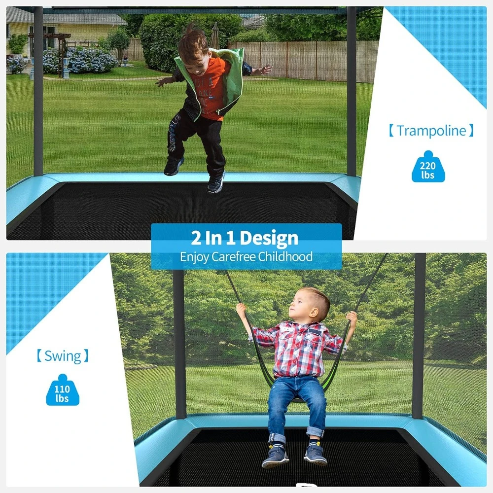 6FT Kids Trampoline with Swing, with Enclosure Safety Net, Indoor/Outdoor Baby Toddler Play Combo Bounce