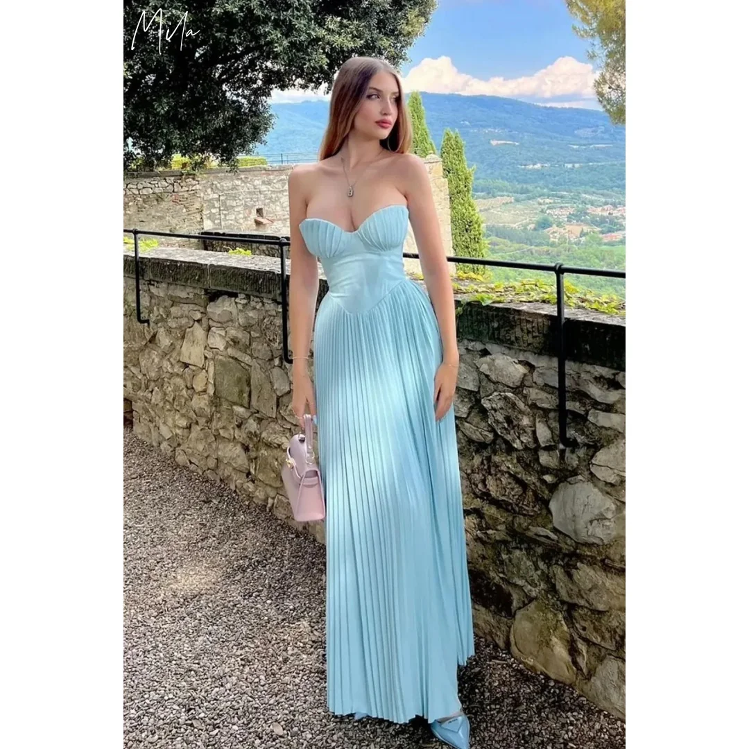 

Mila Blue Prom Dresses Strapless Backless Sleeveless Customized Formal Evening Chiffon A-line Floor-Length vestidos de gala 2025