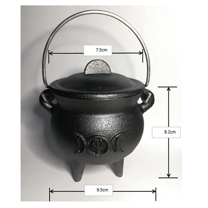 1Pcs Iron Cauldron With Lid Handle Moon Phase Witch Pot Incense Burning Pot For Spells Smudging Ritual Blessings