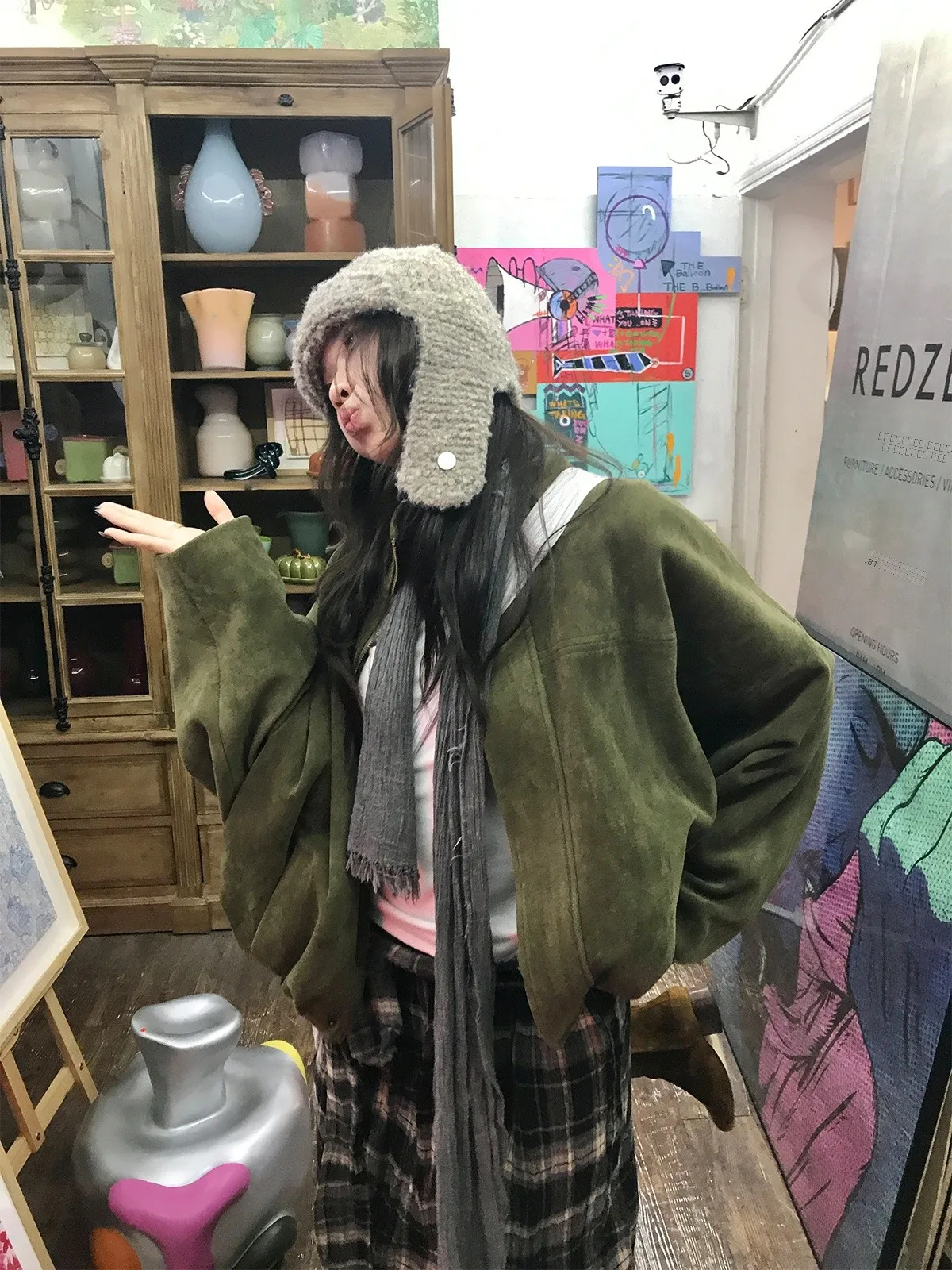 

Suede Flight Jaet Women's Casual Loose Fit Autumn Winter Coat with Waist Cuffs Zipper Closure Long Sve Color