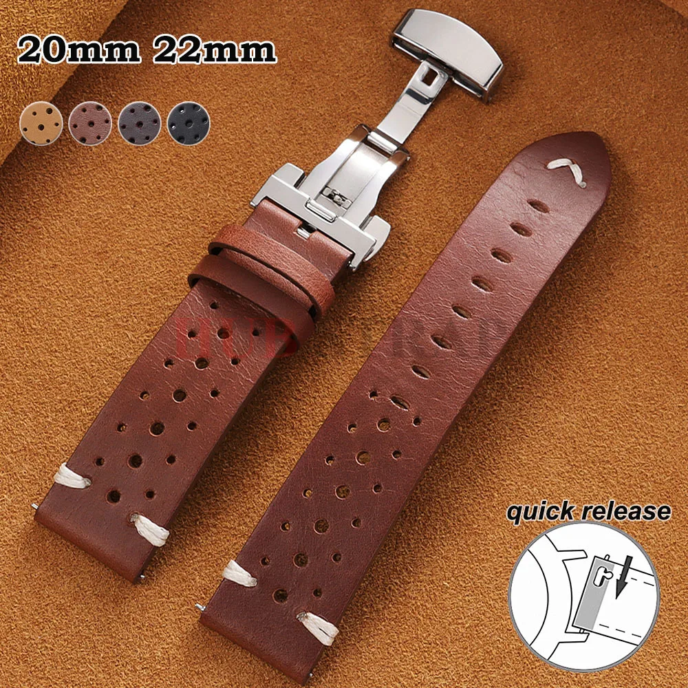 جلد طبيعي تنفس حزام (استيك) ساعة سوار 20 مللي متر 22 مللي متر جلد البقر خمر حزام الساعات فراشة مشبك ل Seiko لحزام أوميغا #1