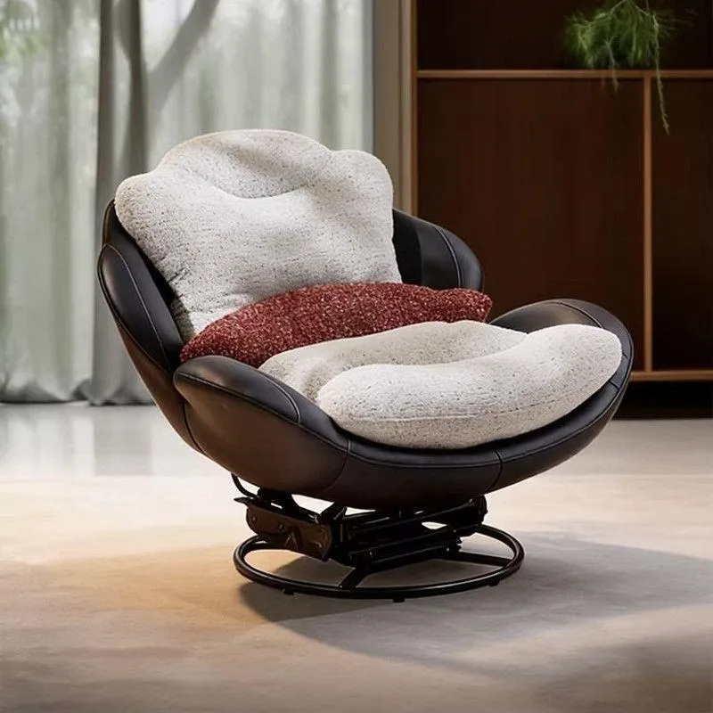 Eggshell rocking chair living room balcony leisure, lazy single swivel chair new leather recliner lobster chair