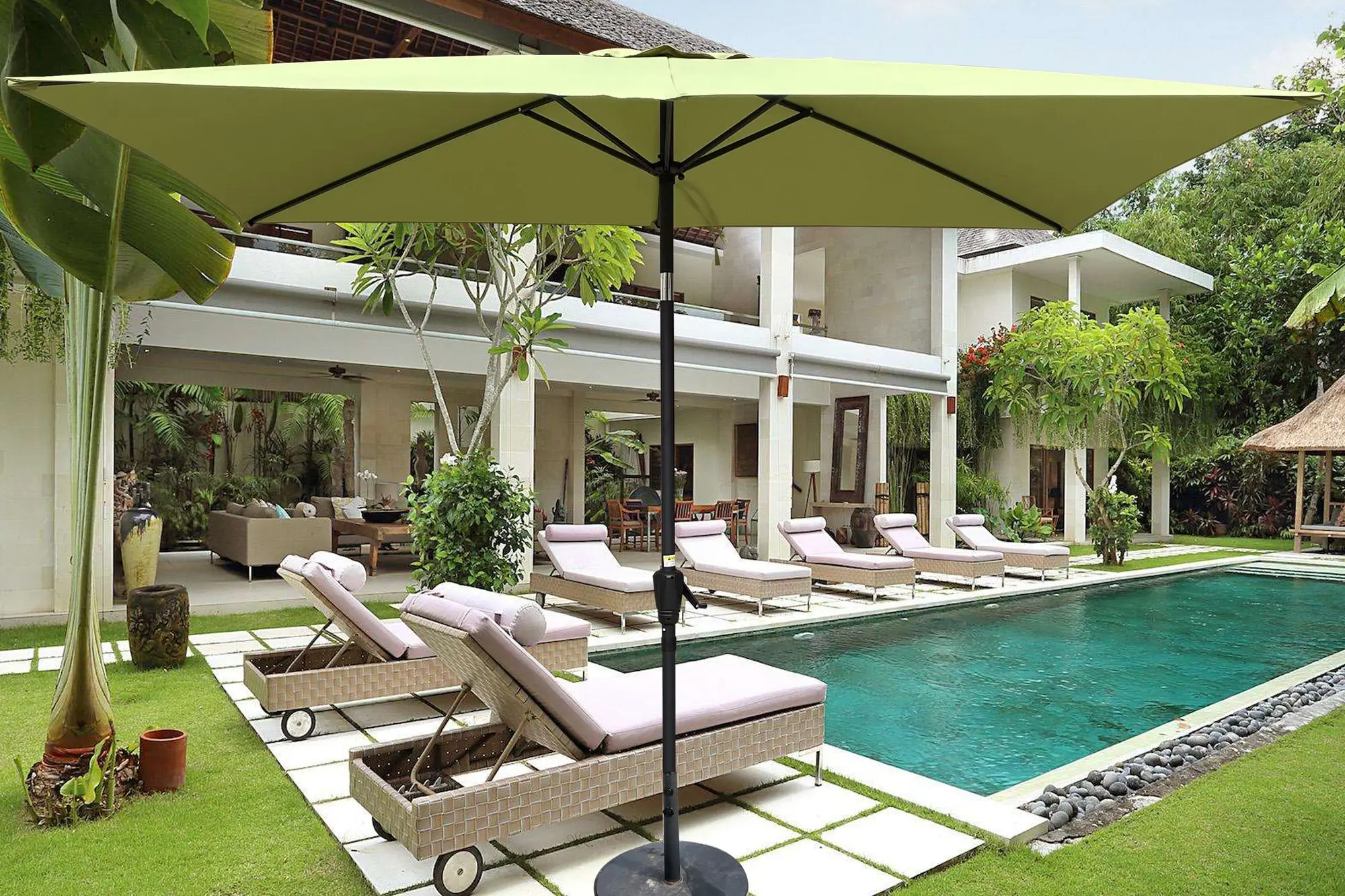 

6 x 9ft Patio Outdoor Waterproof Umbrella with Crank and Push Button Tilt without flap for Garden Backyard Pool Swimming Pool