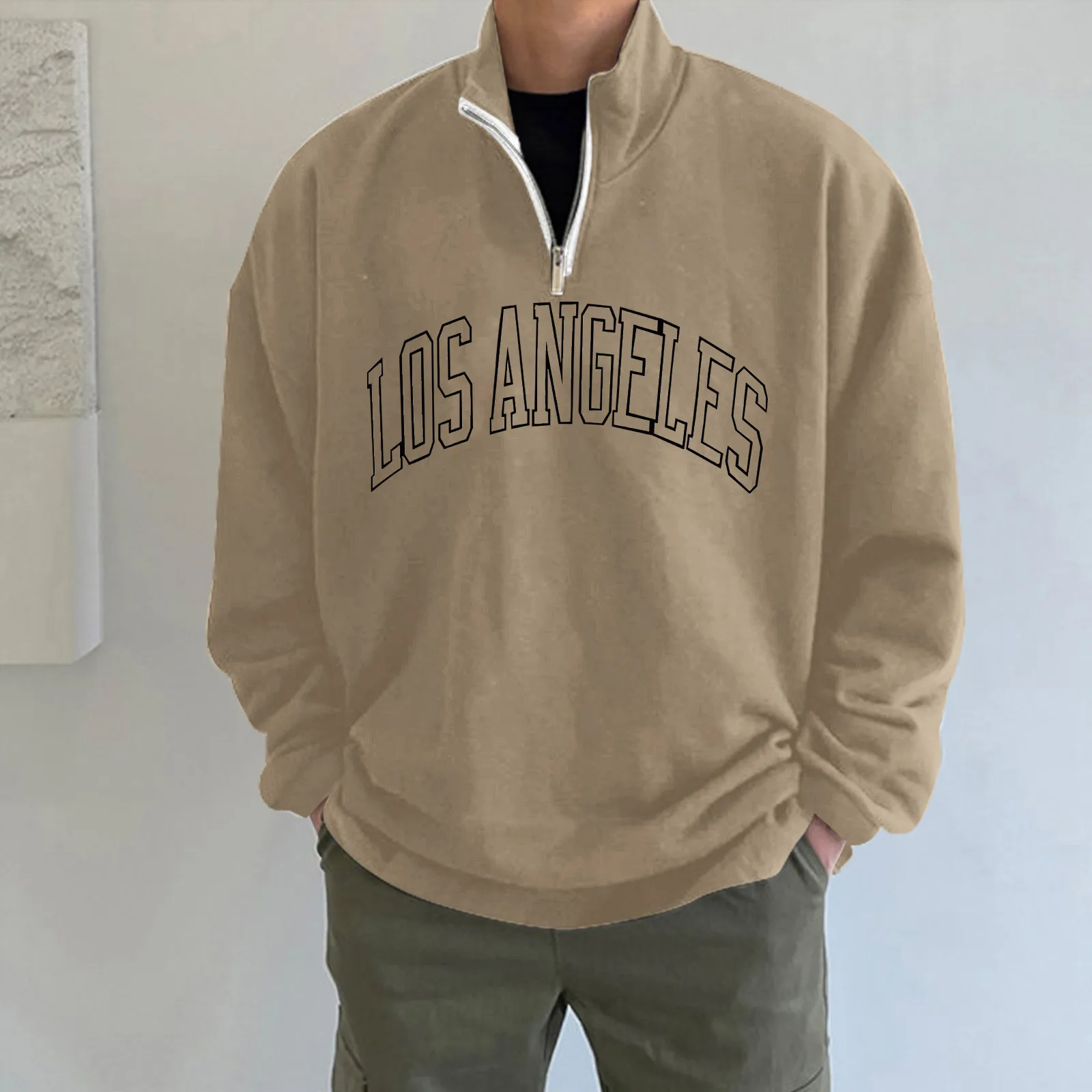 

Men Simple Casual Hoodie Autumn-winter Turtleneck Oversize Student Daily Wearing Letter Printed Sport Hooded