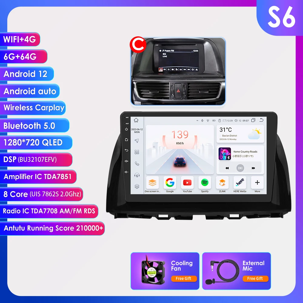 Hizpo 8Core Stereo Voor Mazda CX5 CX-5 CX 5 2012-2015 2 din Android Auto Radio Multimedia Audio CarPlay GPS 4G WIFI DSP RDS