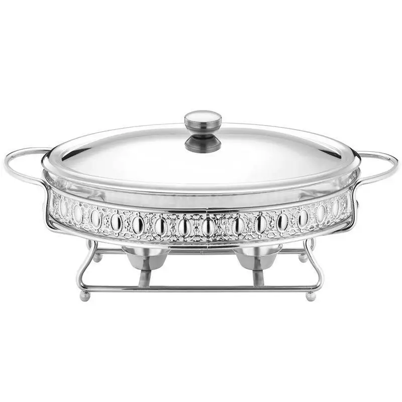 DS48 Modern Stainless Steel Serving Dishes Rectangle Silver Golden Buffet Chafing Warmer with 3L Capacity Fuel Heating