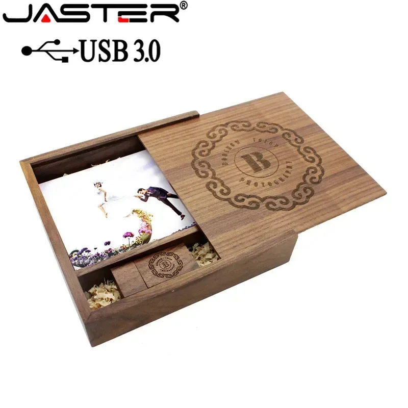 JASTER USB 3.0 Fotografi Kayu Album Foto Usb + Kotak Hadiah Usb Flash Drive Flashdisk 16GB 32GB 64GB Pernikahan Hadiah 1PCS Free Logo