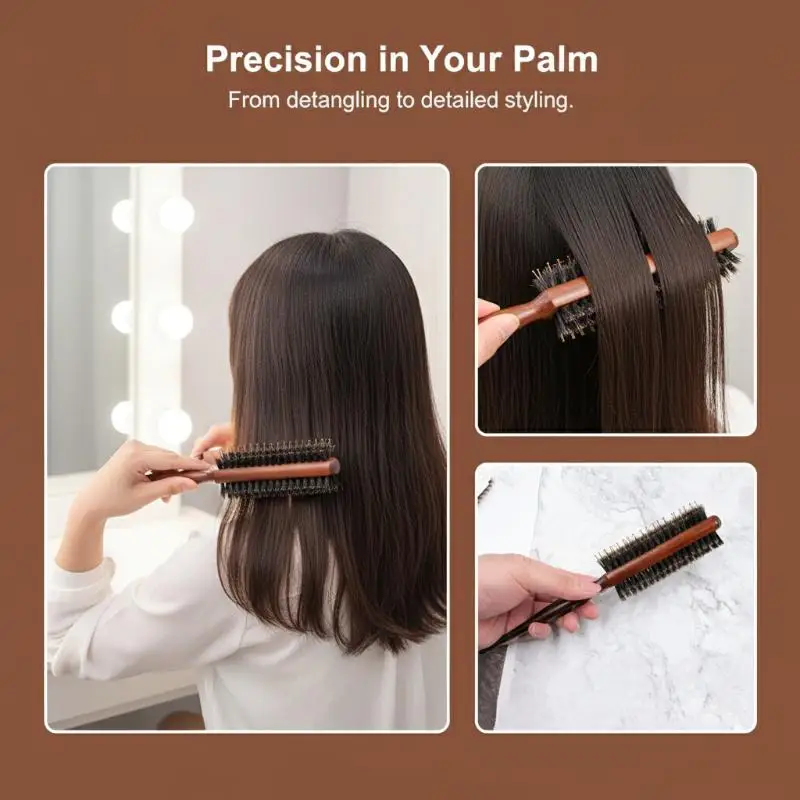 Double Sided Teasing Brush Boar and Nylon Bristle Rat Tail Pick for Easy Hair Sectioning Backcombing