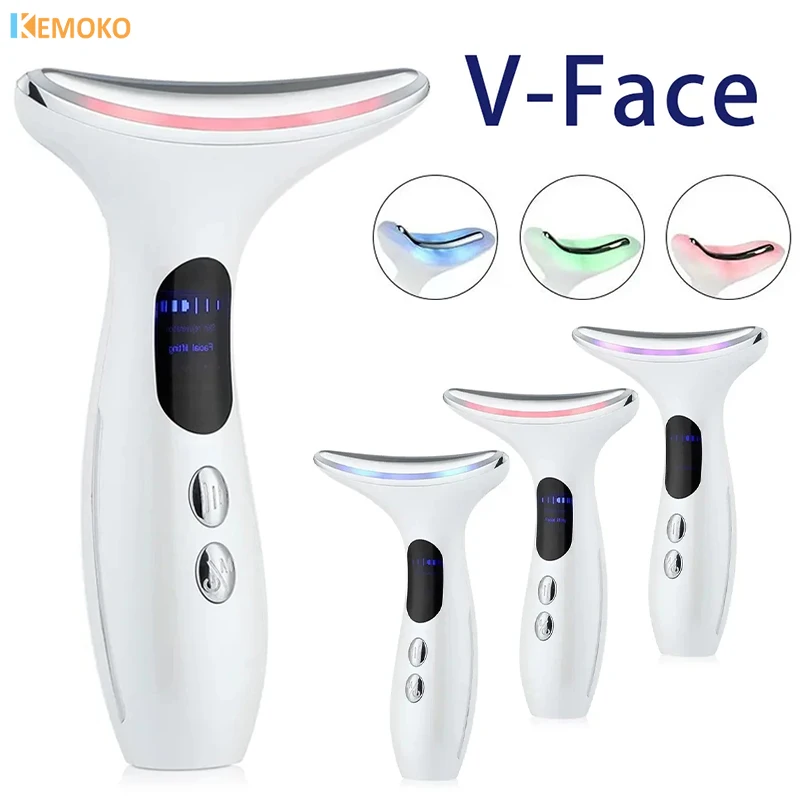 

3 Colors Neck Beauty Device LED Photon Machine Face Lifting Firming Neck Wrinkle Removing Whitening Facial Skin Care Massager