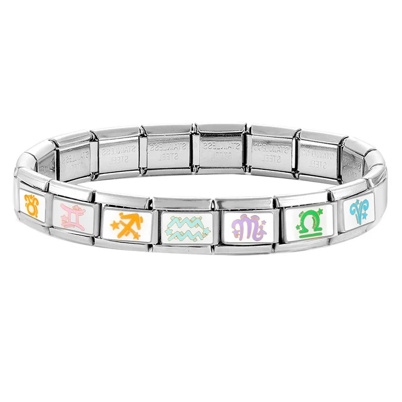 Y2K 12 Constellations 12 Month Italian Charm Links Fit 9mm Bracelet Stainless Steel Men Women DIY Making Jewelry Birthday Gifts