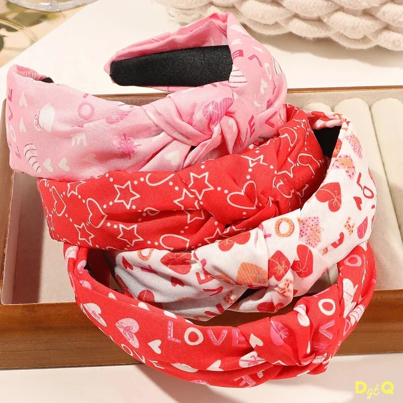 

Valentines Knotted Headbands for Women Red Heart Hot Pink Headband for Women Girls Non-Slip Valentines Day Hair Accessory