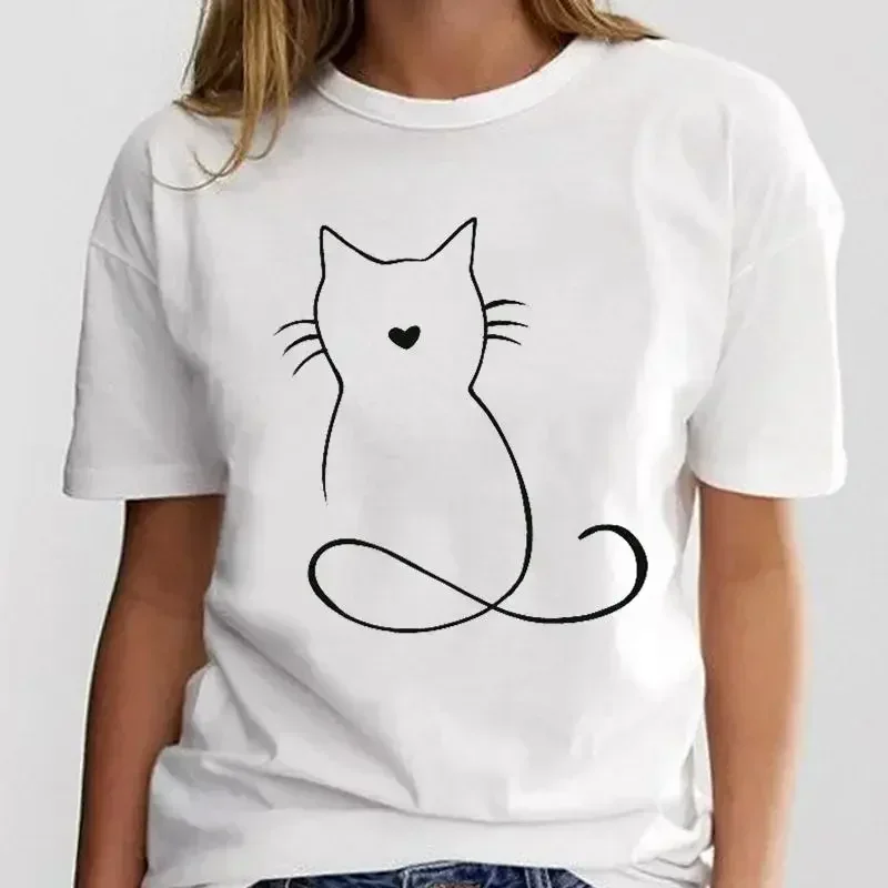 T-shirt Women Print Graphic Ladies Clothing Fashion Tee Cat Love Trend New Style Female Cartoon Kawaii Clothes T Shirt Top