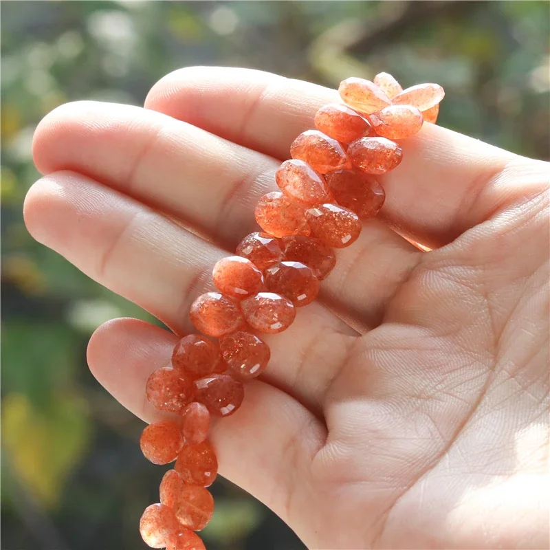 Natural Stone 7A  Sunstone Flat Drop Faceted Beads Size 7x8-11MM For Jewelry Making Diy Bracelet