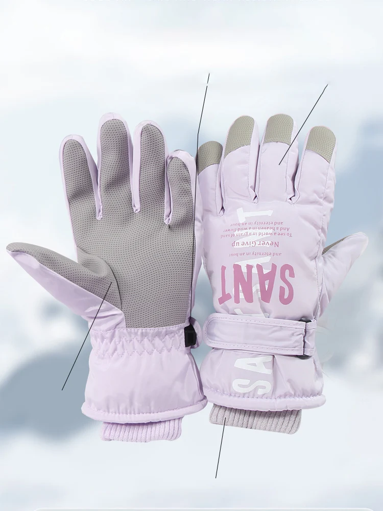 Women's Skiing Gloves Thick Velvet Warm Cotton Gloves Winter Cycling Cold Windproof Waterproof Fashionable Gloves 2024 New