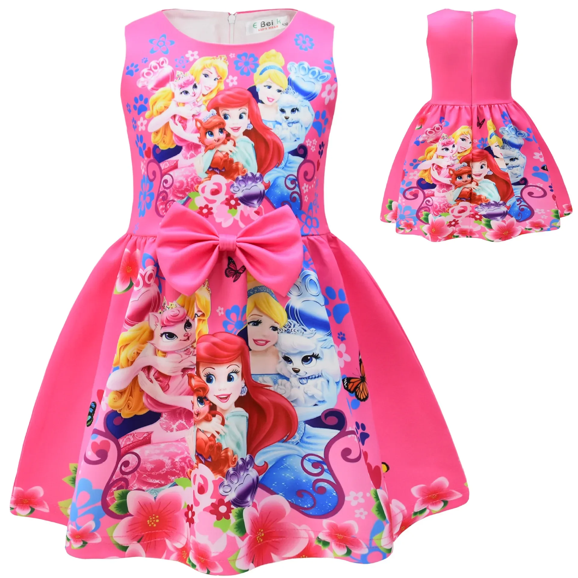 

Disney Mickey Mouse New Short Sleeve Dress Mermaid Sleeveless Girl Dress Girl Bow Dress Short Skirt