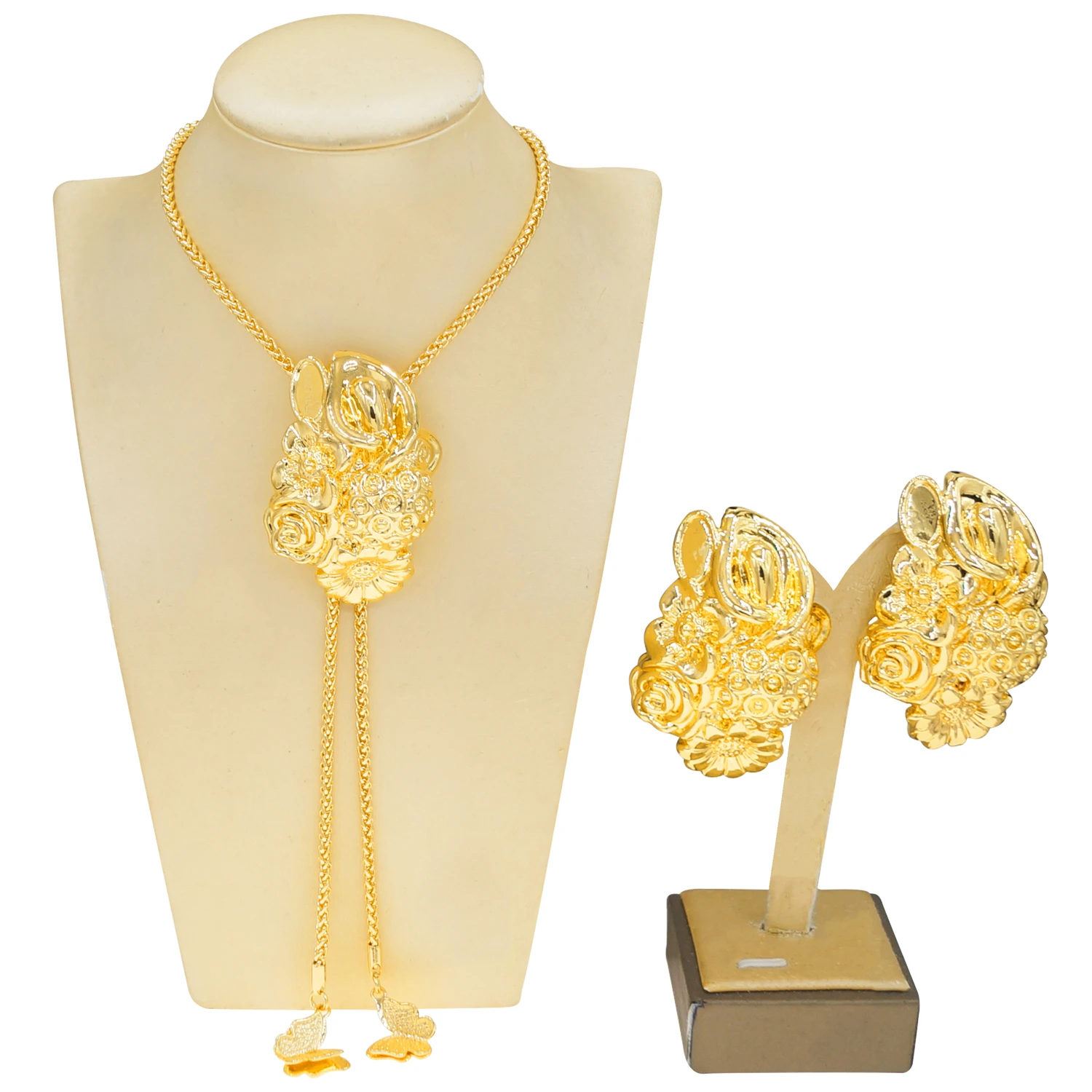 

Yulaili Big Flower Earring Necklace Gold Plated Brazilian Jewelry Set for Women Light Weight Fashion Accessories HK110518