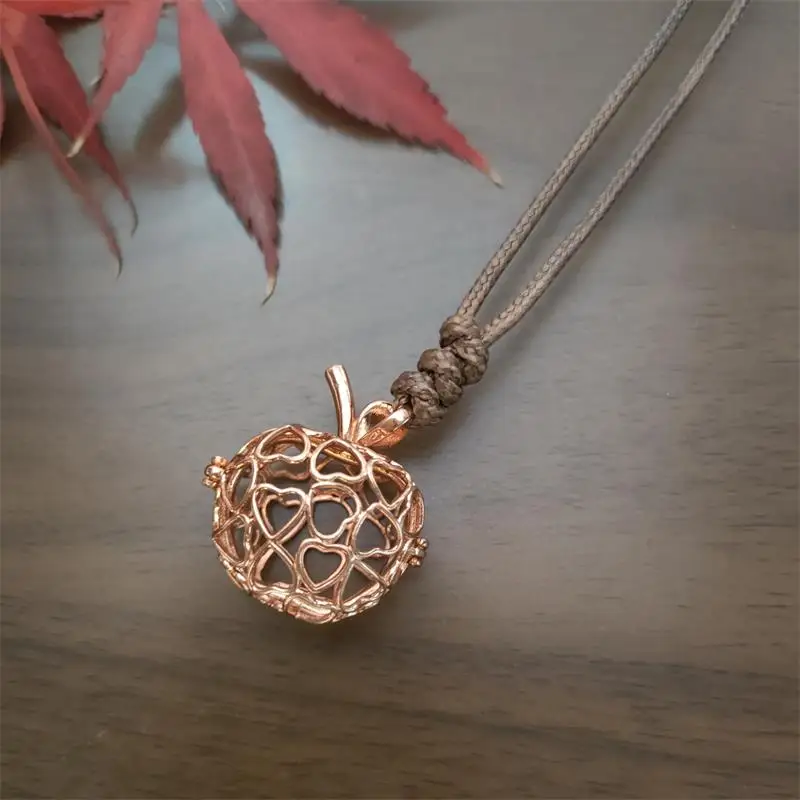 Wax Cord Braided Pendant Necklace Lovely DIY Hollowed Apple Locket Fashion Essentional Oil Diffuser Necklace Gift for Girls