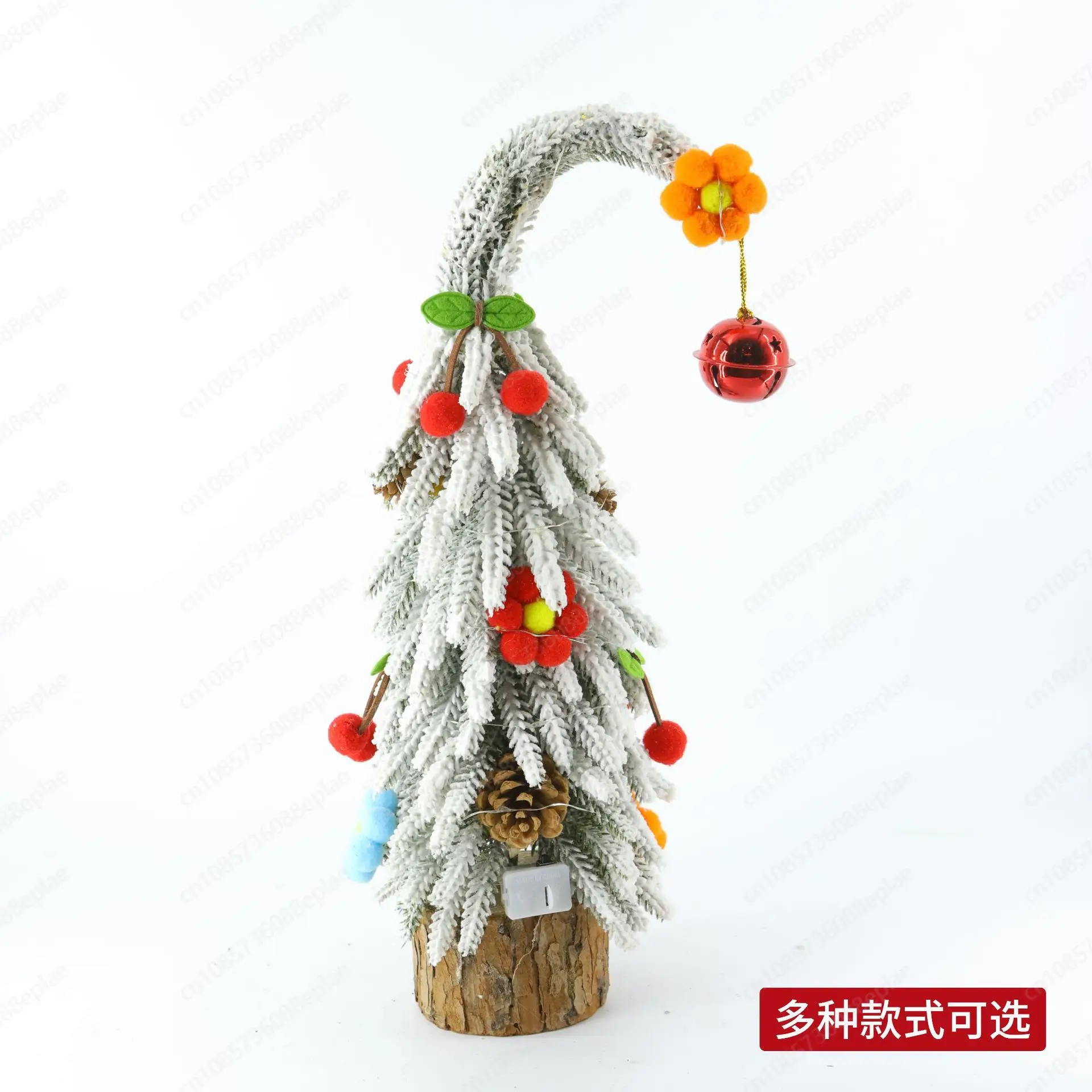Desktop crooked neck Christmas tree simulation with snow mini red fruit arrangement small desktop ornament decoration supplies