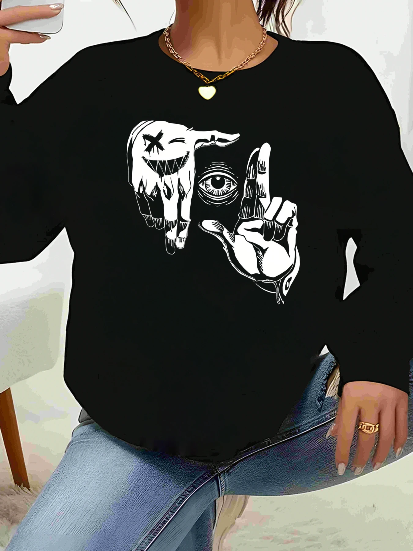 

Толстовка с принтом «Призрачный глаз» на Хэллоуин, повседневная одежда для женщин