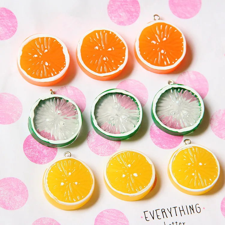 27mm 10pcs/pack  Fruit Lemon Resin Earring Charms Cabochon  Creative Round Food Keychain Necklace Pendant Jewlery Findings DIY