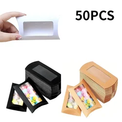 50PCS Paper Pillow Gift Box Transparent PVC Window Box Used for Birthday Parties Christmas Wedding Packaging Jewelry Candy