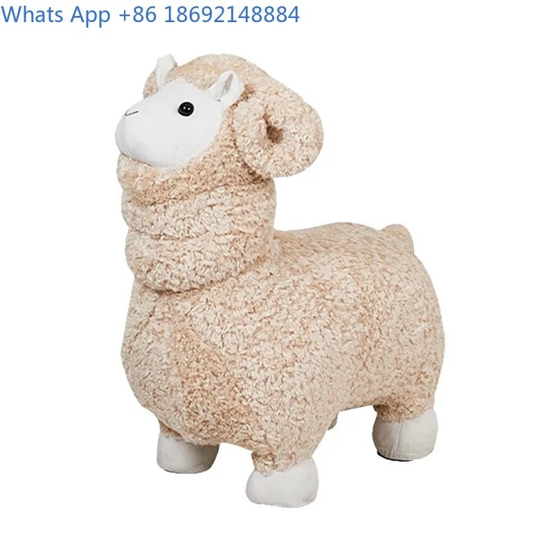 Creative Animal Stool Alpaca Plush Toy Shape Seat Cute Sheep Ride-on Sofa Living Room Stool