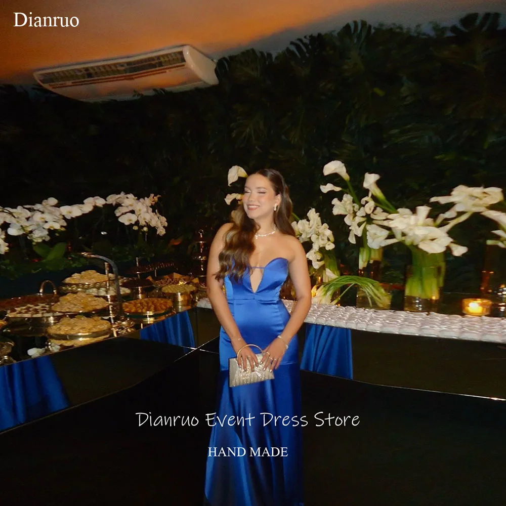 

Dianruo Royal Blue Mermaid Evening Dresses Deep V Neck Satin Guest Dresses Floor Length Bodycon Robes De Cocktail Customized